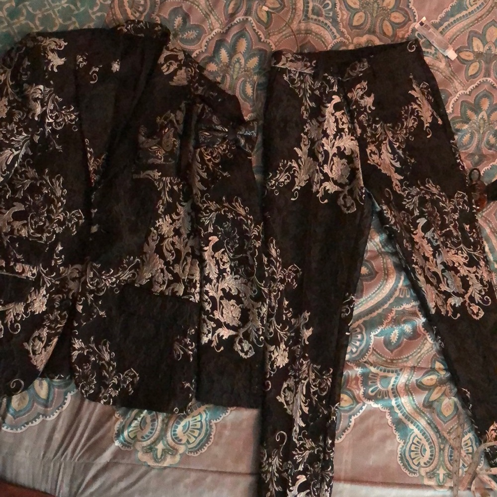 Black/Grey embroidered Stacy Adams suit